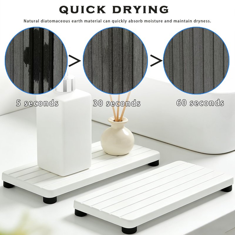 2PCS Stone Drying Tray, Water Absorbing Stone Tray for Sinks, Neat Diatomite Sink Trays, Fast Drying Kitchen Sponge Hand Soap Holder, Instant Dry Sink Coasters Used for Bathroom Counter -White