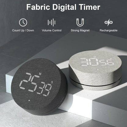 AVINIA Desk Timer for Productivity Magnetic Digital Kitchen Timer Rechargeable Fabric Mesh Cover 99 Mins Countdown/Count Up Stylish Efficana Konah Home Timmer for Cooking (Fabric Gray)