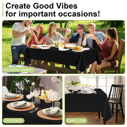 QIKSION Black Plastic Table Cloth Disposable 12 Pack, 54 x 108 Inch Tablecloths for Party, Graduation, Halloween Decorations, Rectangle Table Cover