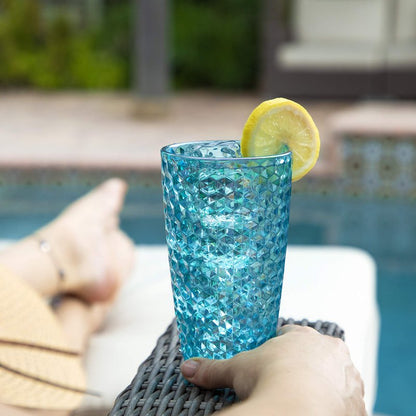 BELLAFORTE Shatterproof Tritan Plastic Tall Tumbler, Set of 4, 19oz - Laguna Beach Drinking Glasses - Unbreakable Tritan Drinking Glasses for Parties - BPA Free - Blue