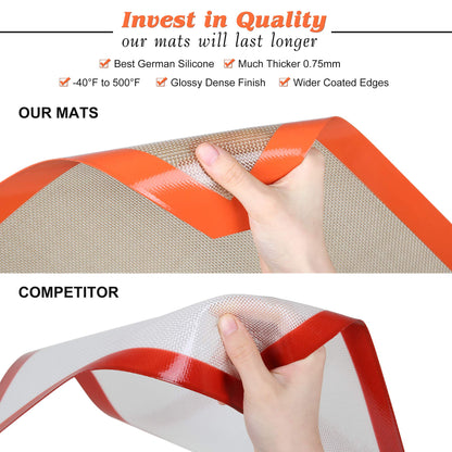 MMmat Silicone Baking Mats - Best German Silicone - Non Slip Silicone Baking Sheet, Non Stick Reusable Silicone Mats for Baking, Oven Liner, Counter Mat - 9x13 inch, Set of 2