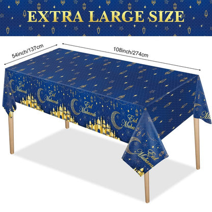 3 Pcs Eid Mubarak Tablecloth 54" x 108" Plastic Ramadan Table Cloth Disposable Rectangle Ramadan Kareem Table Covers Muslim Islamic Moon Star Party Tablecloth for Eid Al Fitr Party Decoration Supplies