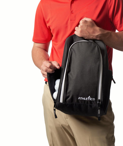 Athletico Golf Shoe Bag - Zippered Shoe Carrier Bags With Ventilation & Outside Pocket for Socks, Tees, etc. Perfect Storage (Black)