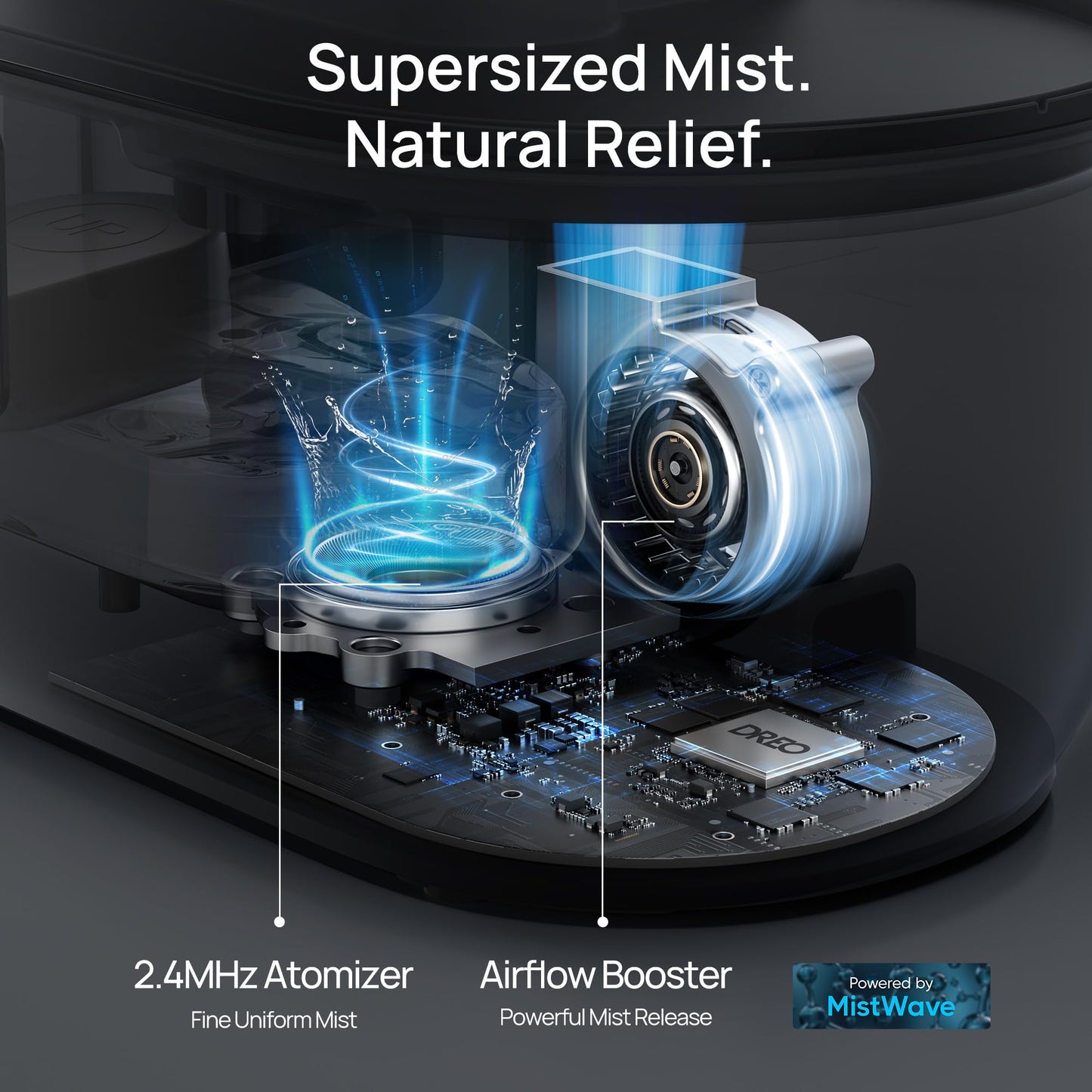 Dreo Top Fill 4L Humidifiers for Bedroom, 36H Runtime, 28 dB Quiet Cool Mist Supersized Air Humidifier for Large Room, Plants, Baby Nursery, Indoor, Night Light, Easy to Clean & Fill, Black