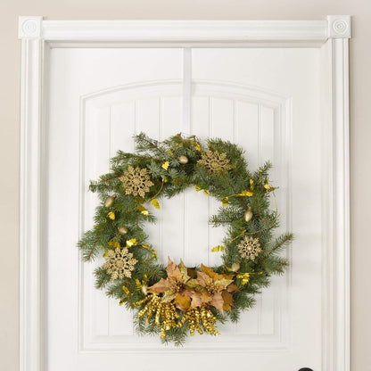 RN'D Over Door Wreath Hanger Hook - Thin Metal Overdoor Wreath Holder Seasonal Hanger Hooks for Front or Back Door (White, 12")