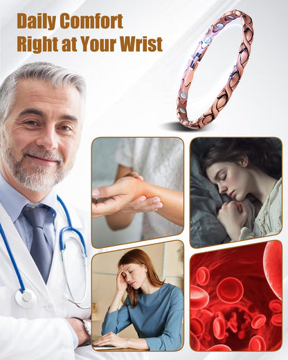 Jeracol Copper Bracelets for Women Lymph Detox Magnetic Bracelets, 100% Solid Pure Copper Bracelet with 3800 Gauss Magnets with Adjustable, Jewelry Gift