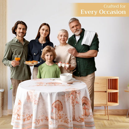 Maison d' Hermine Table Cloth Round Table 100% Cotton 63 Inches Fall Tablecloth Reusable Everyday Use for Thanksgiving Christmas Decorations Dining Farmhouse Party (Giving Thanks)