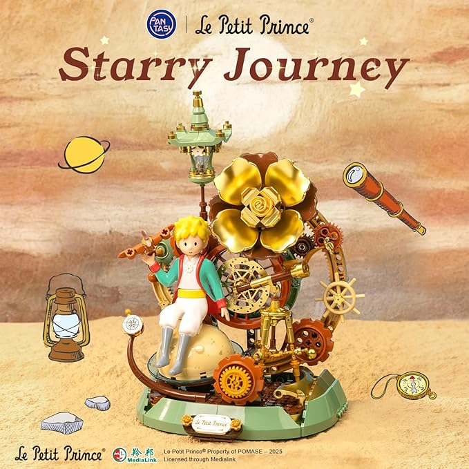 PANTASY The Little Prince – Starry Journey Building Set Vintage Mechanical Pocket Watch-Inspired Model with Gears Telescope &amp Golden Rose Collectible Display Toy with Exclusive Prince Figure