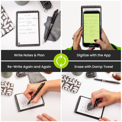 Rocketbook New Mini Reusable Smart Notepad, Pocket Size Notebook 3.5x5.5, Black - Dotted Pages, App-Connected, Erasable, Ideal for On-The-Go List Taking & Quick Notes Anywhere