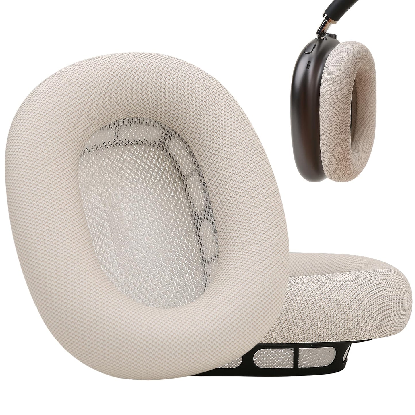 Laselan Upgraded Silicone Ear Cushions for AirPods Max Headphones 2024, Protein Leather Covered Ear Pads with Silicone & Memory Foam and Magnet (Starlight)