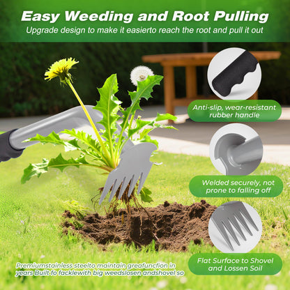 Walensee Weed Puller Tool, Portable Garden Weed Pulling Tool,Upgraded Durable Garden Weeder with 5-Tine Manganese Steel&Rubber Handle for Vegetable Gardening, Backyard Planting & Uprooting Weeding