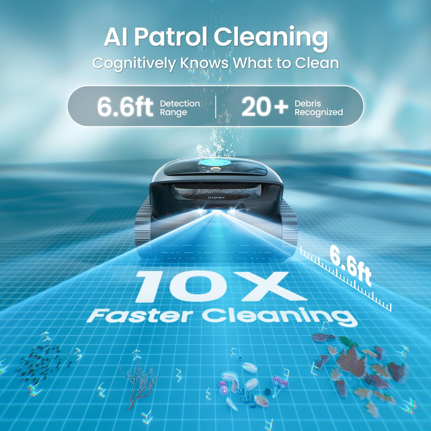 AIPER Scuba V3 AI Vision Cordless Robotic Pool Cleaner, Include Wireless Charging Dock, Smart Waterline Parking & Featherlight Design, Micromesh Multi-Layer Filtration, Grey