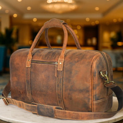 Rasavi Leather Duffel Bag for Men & Women – 20 Inch Travel Weekender, Carry-On, Overnight Travel, Sports & Gym Luggage Bag- Tan