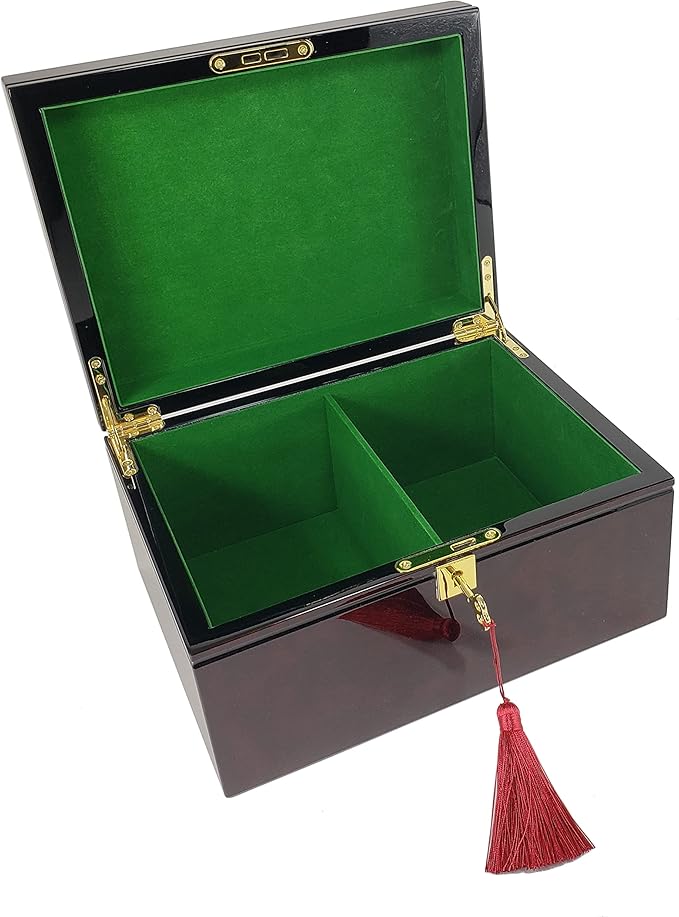 HPL Large High Gloss Cherry and Burlwood Color Locking Chess Storage Box for up to 4 3/4 inch Men Set