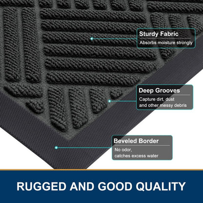Smiry Front Door Mat Outside Entrance, Heavy Duty Outdoor Indoor Natural Rubber Doormat, Non Slip, Trap Dirt and Moisture, Easy Clean, Low Profile Patio Porch Entryway Mat, 29.5x17, Black