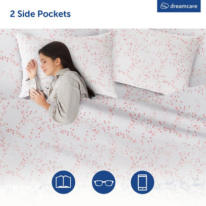 DREAMCARE Full Size Sheets - Cooling Sheets - 4pcs Set - up to 15" Deep Pocket Full Sheet Set - Sheets Full Size Bed - Soft & Long Lasting 100% Fine Brushed Polyester with Side Pocket Floral Blossom
