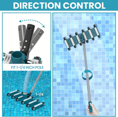 POOLWHALE 19" Heavy Duty Pool Vacuum Head - Flexible, Extra-Wide with Wheels & Swivel Handle for Easy Cleaning
