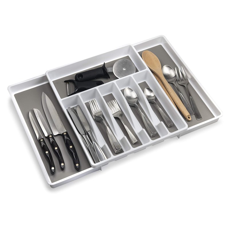 ELTOW Large Expandable Silverware Drawer Organizer, 8 Compartment Non-Slip & Adjustable Silverware Organizer for Drawer, Kitchen Organization for Utensils, Cutlery, Silverware Tray (White)