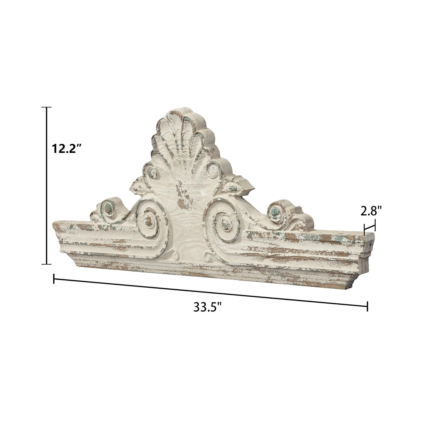 SOFE 33" Distressed White Finish Wooden Scroll Over The Door Decor, Large Decorative Wall Sculpture, Carved Wood Wall Art Hanging Window, Unique Wall Decor for Farmhouse Living Room Kitchen