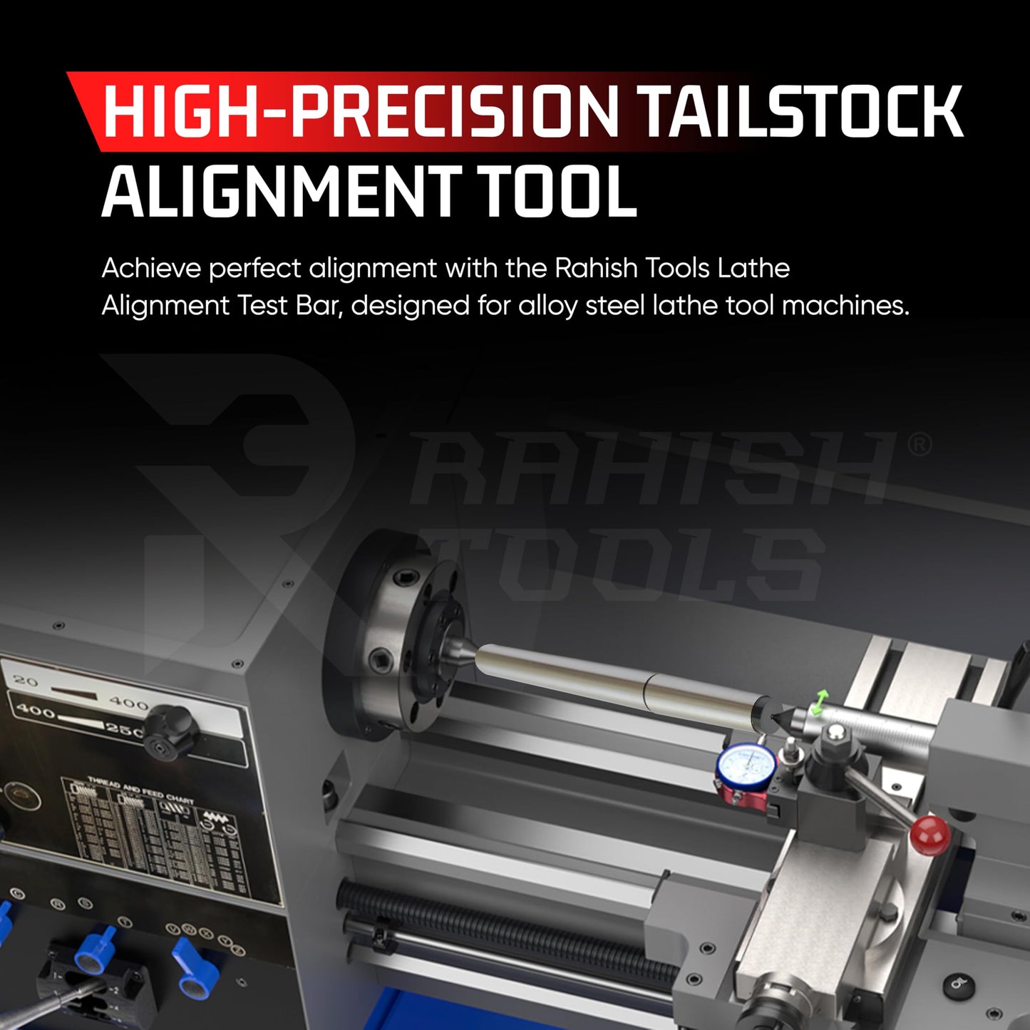 Rahish Tools 5MT Parallel Lathe Alignment Test Bar with High Precision Bar Alloy Steel EN31 Mandrel - Tailstock Re-Alignment Tool with 1 Micron Accuracy & Morse Taper with Max Run-Out of 0.0001"