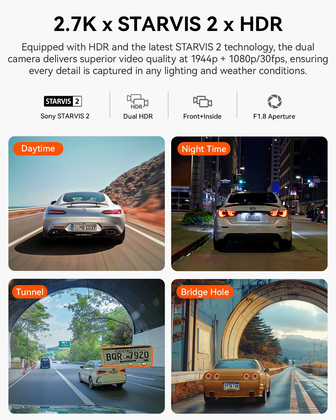 Vantrue N2X 2.7K Uber Dash Cam Front and Inside, 5G WiFi Dual Dash Camera for Car with HDR IR Night Vision, STARVIS 2, GPS, 2.5K/60FPS, LTE Support, 24/7 Parking Mode, Voice Control, Support 512GB Max