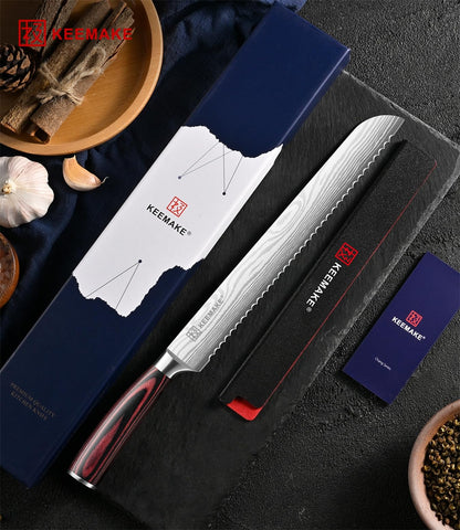 KEEMAKE 10 Inch Bread Knife for Homemade Bread - Ultra Sharp for Serrated Sourdough, Crusty Artisan Loaves, Bagels & Cake, High Carbon Stainless Steel Slicing Knife with Cover & Mom Gift Box