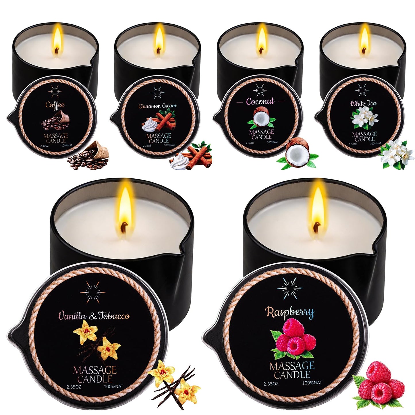 IUJOCQL 6 Pack Low Temperature Massage Oil Candle Set - Soy Wax that Melts Into Skin Nourishing Body Oil Massage Candle for Home Spa, Massage Therapy, Relaxation - Natural - 2.35 oz Each