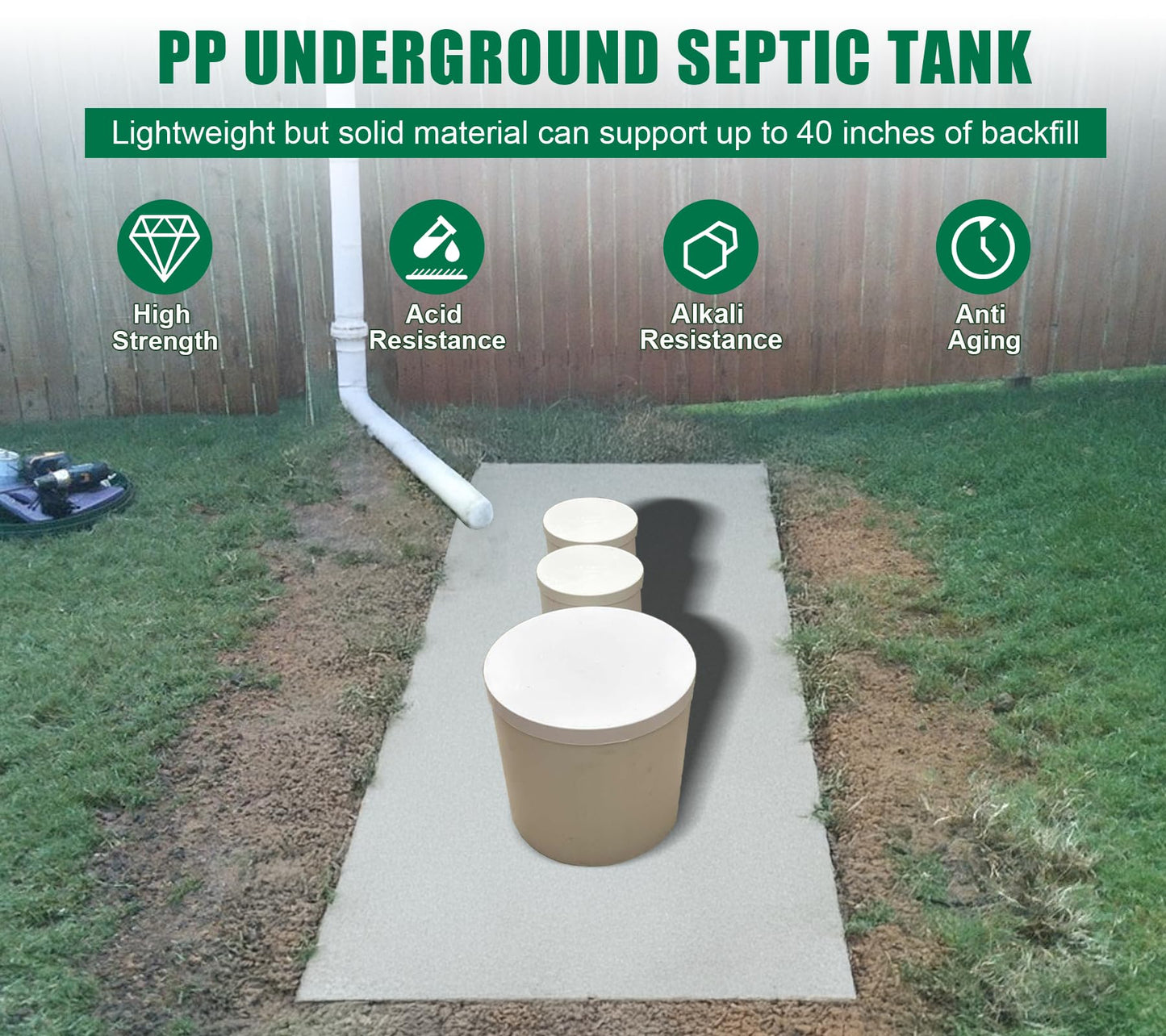 Natotela 264gal Underground Septic Tank Kit-68.3x38.8x36.2in Plastic Septic Tank System,Rectangle Anti Corrosion PP Septic System with Riser and Manhole Covers for 3-5 Persons