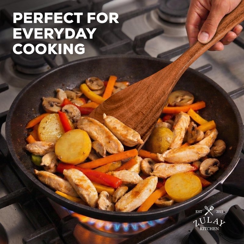 Zulay Kitchen 10-Piece Wooden Spoons for Cooking - Smooth Finish Teak Wooden Utensils for Cooking - Soft Comfort-Grip Wood Spoons for Cooking - Non-Stick Wooden Cooking Utensils - Wooden Spoon Sets