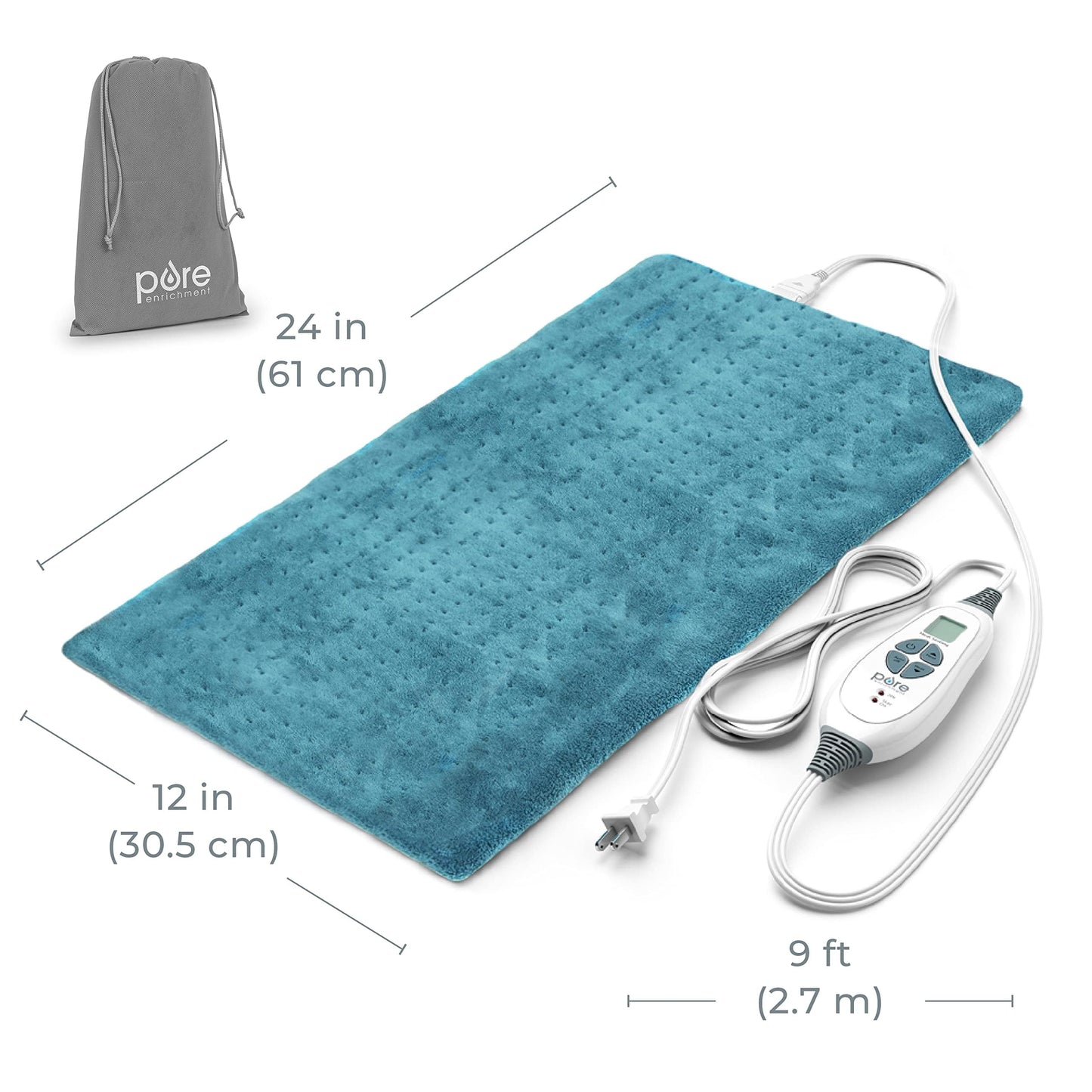 Pure Enrichment PureRelief XL Heating Pad - 12" x 24" Electric Heating Pad for Back Pain & Cramps, 6 Heat Settings, FSA/HSA Eligible, Soft Machine Wash Fabric, Auto-Off & Moist Heat (Zen Green)