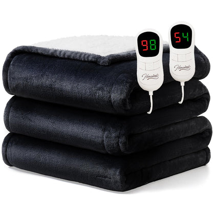 Homemate Heated Blanket Electric Throw - 50"x60" Heating Blanket Throw 1/2/4/6/8 Hours Auto-Off 10 Heat Level Over-Heat Protection Flannel Sherpa ETL Certification