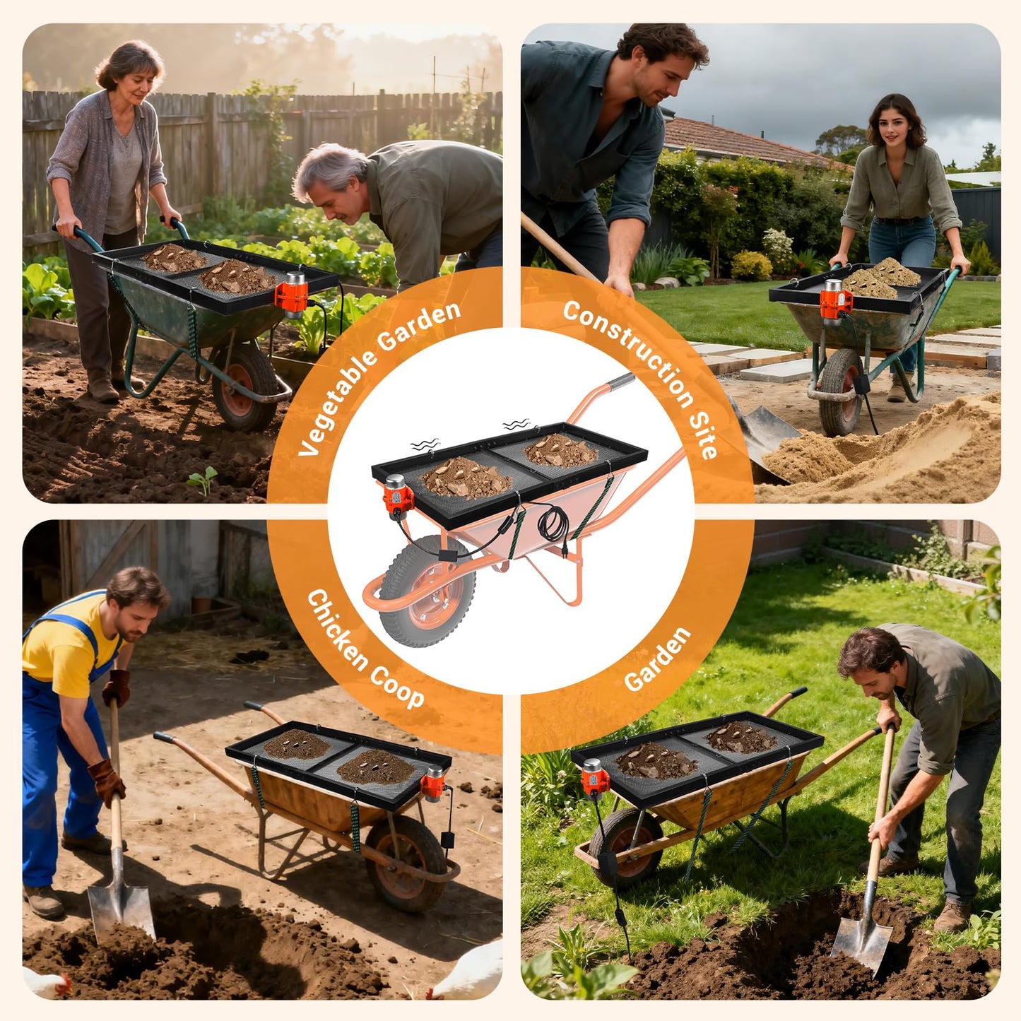 Soil Sifter with 30W Motor, Metal Sifter for Rocks with Switch & Noise-Reducing Rubber Pads, Automatic 39" x 19.5" Large Compost Screen Sieve for Sand-Idea for Most Wheelbarrow Carts (Not Included)
