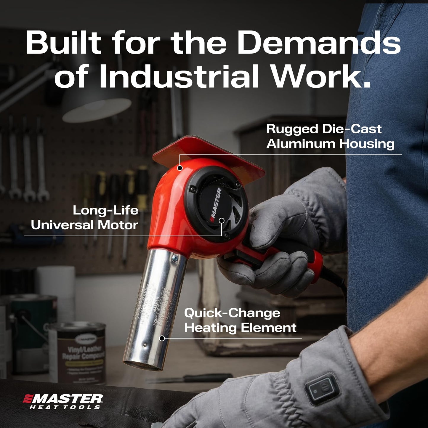 Master Appliance VT-751D Industrial Heat Gun, Quick Change Plug-In Heating Element, Variable Temperature Heat Gun, 130F to 1200F, 120V, 1740W, 14.5 Amps, Engineered In USA