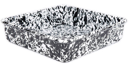 Crow Canyon Home Enamelware Square Brownie Pan, 9 inch, Black/White Splatter