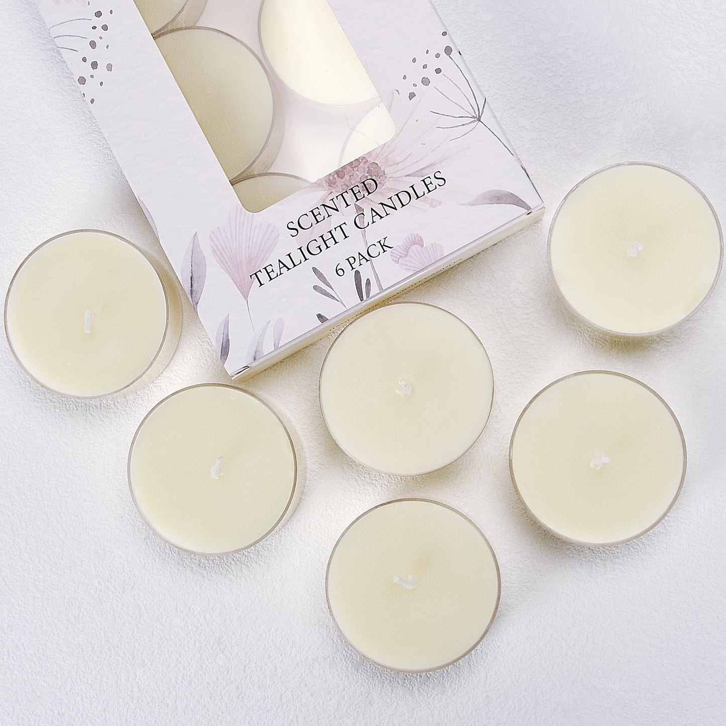 Vanilla Scented Tealight Candles 6Pcs, Natural Soy Tea Lights Candle - 8 Hour Long Burning with Essential Oil for Home Decor, Dinner, Weddings, Party