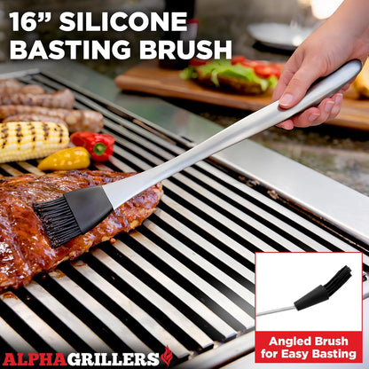 Alpha Grillers Grilling Accessories | BBQ Tool Set with Spatula, Fork, Brush & Tongs - Perfect Gifts for Men
