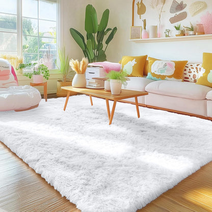 OLANLY Area Rug - Soft Fluffy Shaggy Design | Machine Washable 5x6 for Living Room & Bedroom Decor - White