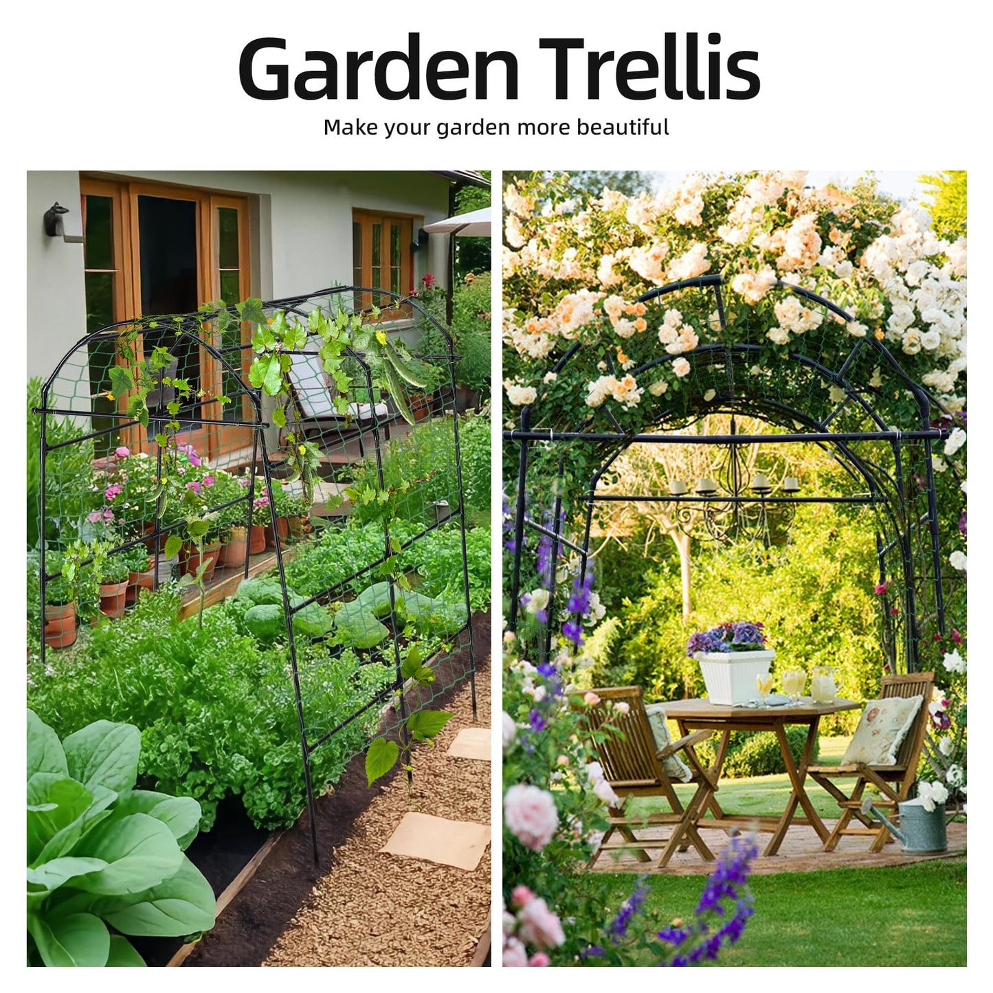 Yotoworth Garden Arch Arbor Trellis for Climbing Plants Outdoor, 7.8 ft Extra Tall Cucumber Trellis Raised Bed Climbing Vine Plant Support, Grape Vegetable Tomato Pumpkin Peas Bean, Black