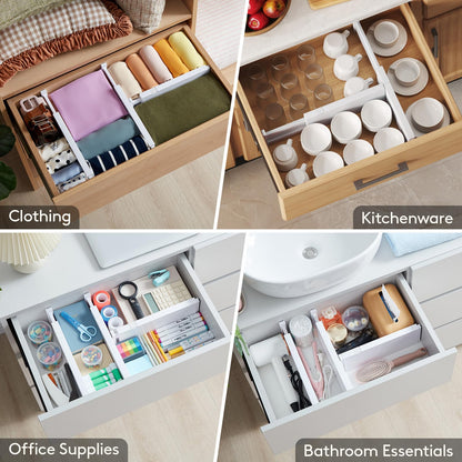 Lifewit 9 Pack Drawer Dividers 4" High, 11-17" Adjustable Drawer Organizers for Clothes, Expandable Dresser Separators in Bedroom/Bathroom/Kitchen/Fridge/Office Organization and Storage, White