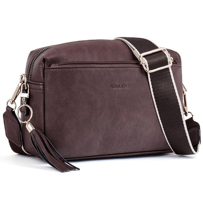 Roulens Triple Zip Small Crossbody Bag for women,Wide Strap Cell Phone Purse Shoulder Handbag Wallet with Credit Card Slots