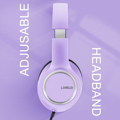 LORELEI X8 Over-Ear Wired Headphones with Microphone with 1.45m-Tangle-Free Nylon Line&3.5mm Plug,Lightweight Foldable & Portable Headphones for Smartphone,Tablet,Computer,Mp3/4(Dark Purple)
