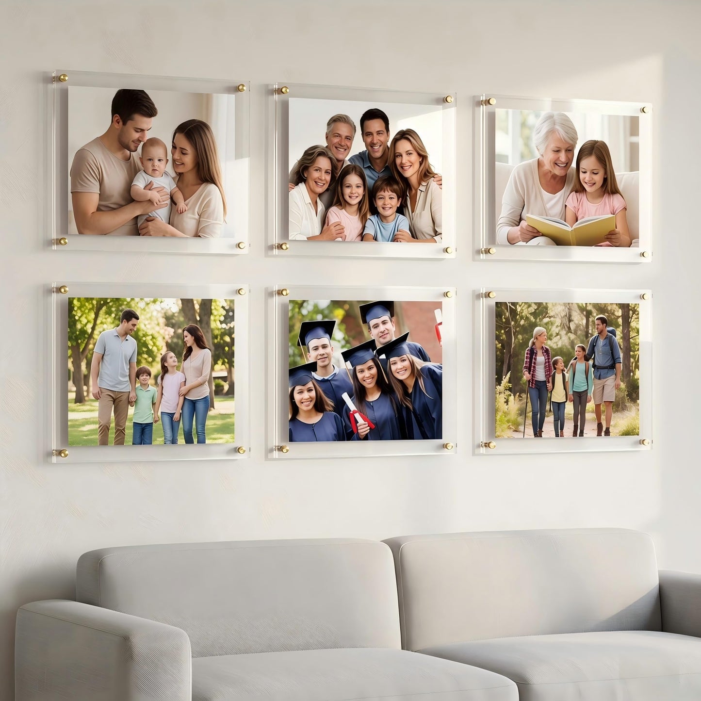 Kalami 3 Pack 11x14 Acrylic Wall Mount Picture Frame Self Adhesive, Floating Frameless Clear Photo Frame for Diploma Certificate Degree Document Display Gallery Wall-Full Frame Size 12.4x15.4