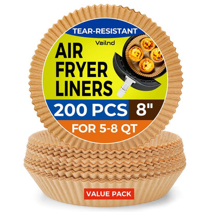 Air Fryer Liners for Ninja, 200 Pcs 8" Round Airfryer Paper Liners Disposable for Oven, Pans & Baking, Non-Stick and Oil Proof Parchment Paper for 5-8 qt Air Fryer Basket by Vailnd