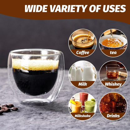 Espresso Cups Set of 2, 5 Oz(150 ml) Expresso Shots Glass Cup, Double Walled Glass Coffee Cups,Fit for Espresso Machine and Coffee Maker, Insulated Clear Espresso Shot Glasses Cups Gifts for Man Women