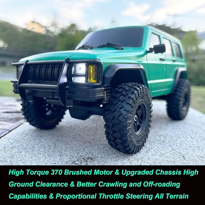 RC Rock Crawler 4x4 RC Jeep Truck 1/18 Scale Remote Control Crawler All Terrain 370 Motor Proportional Throttle Steering Upgraded Chassis 3 Speeds Lighting System‌ Hobby Model for Adult