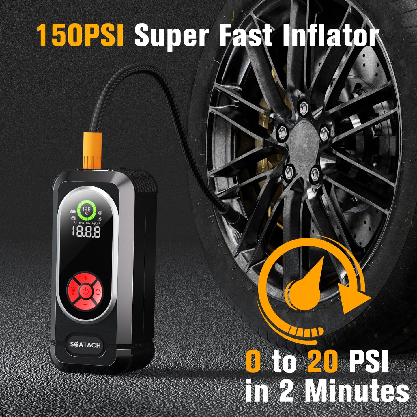 8000A Jump Starter with Air Compressor, 10-in-1 Car Battery Jump Starter Portable (10.0 Gas/10.0L Diesel), 150 PSI 12V Jump Box with Jumper Cables, LED Light, LED Display