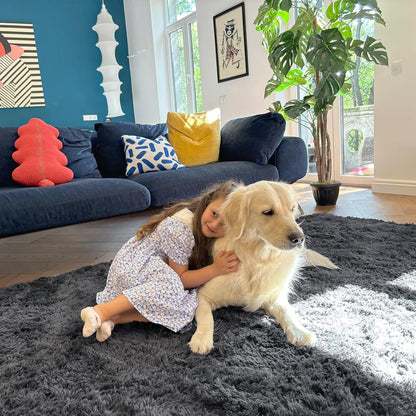 OLANLY Soft Fluffy Shaggy Small Rug - Machine Washable Indoor Carpet for Bedroom & Nursery, Grey