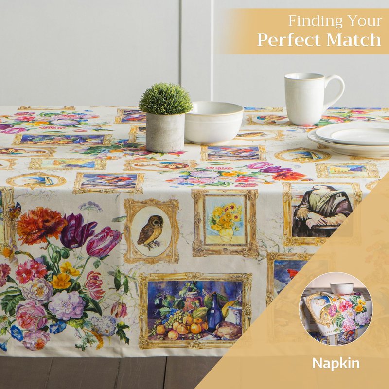 Maison d' Hermine Table Cloth Square Table 100% Cotton 60 x 60 Inches Tablecloth Reusable Decorative for Dining Kitchen Room Farmhouse Home Gifts for Mothers Day Spring Summer - Masterpiece