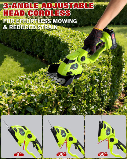 Cordless Hedge Trimmer,Cordless Grass Shear & Hedge Shear with a 5.3-inch Lawn Mower Blade, with 2 PCS Rechargeable Battery and Charger for Garden,Lawn.Note: It Does not Include the 9-inch Blade.