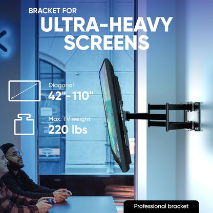 ONKRON Full Motion TV Wall Mount - Heavy Duty Swivel & Tilt for 42-110 Inch TVs, Max VESA 800x600, Black